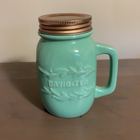 David’s Tea Blue Ceramic Mason Jar Mug with Infuser - Picture 2 of 10